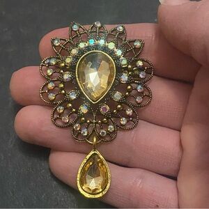 Victorian style Gold Topaz Crystal Pin Brooch NEW